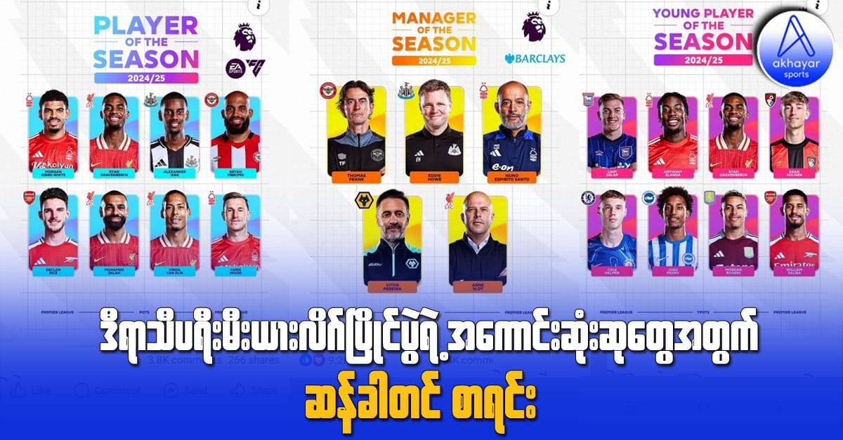 ဒီရာသီ ပရီးမီးယားလိဂ်ပြိုင်ပွဲရဲ့အကောင်းဆုံးဆုတွေအတွက် ဆန်ခါတင်စာရင်း